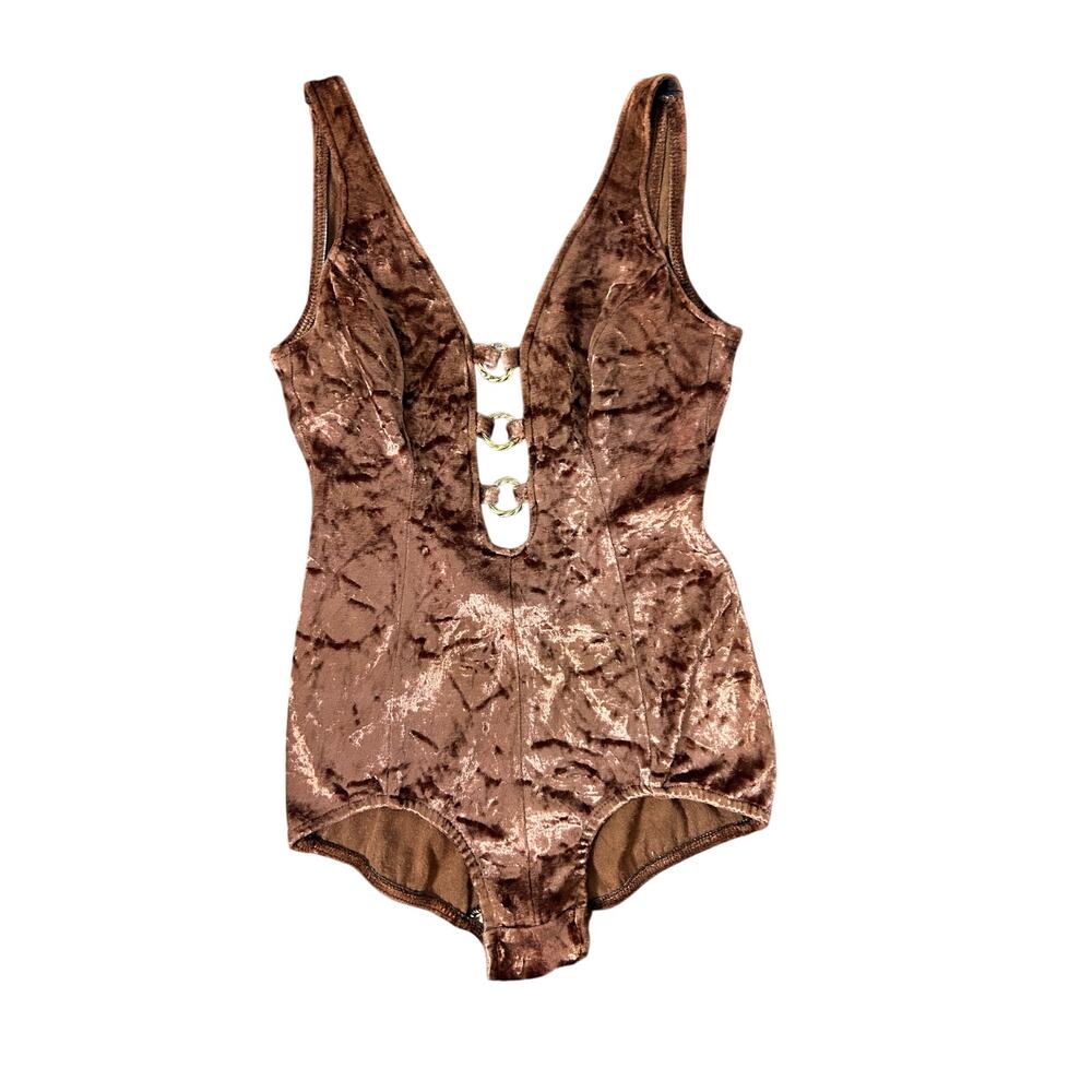 1970’s bodysuit crushed velvet burnt orange size 4 - Picture 3 of 5